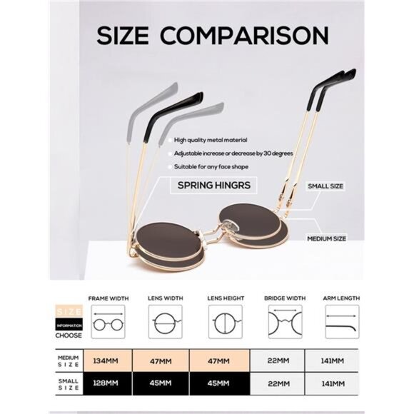 Round Polarized Sunglasses for Men Women Retro Metal Hippie Circle - Picture 4 of 14